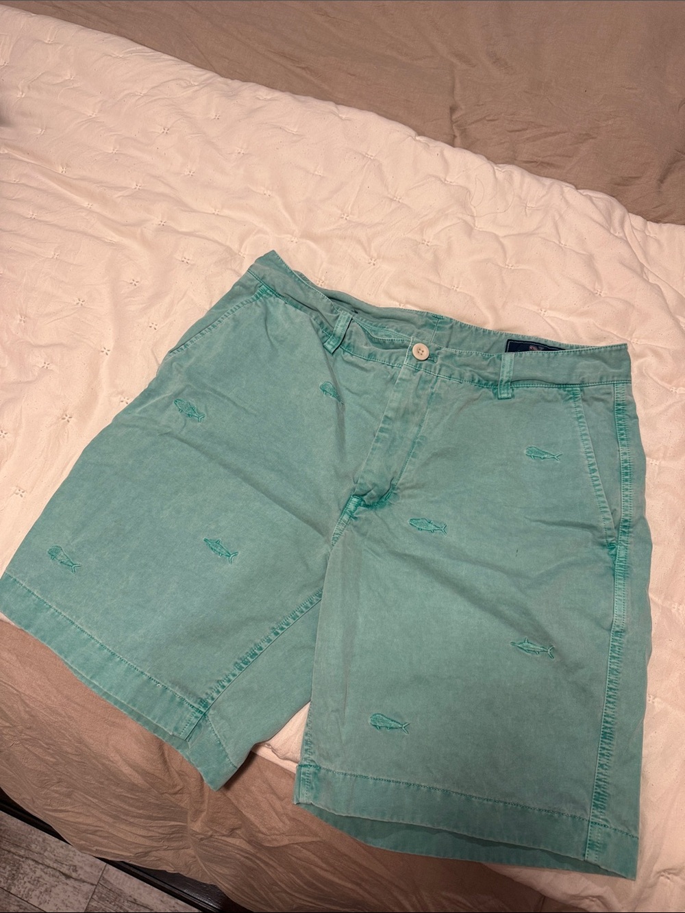 Vineyard Vines Aqua All Over Fish Embroidered Short